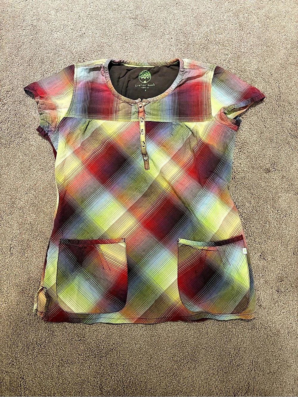 Healing Hands Plaid Cotton scrub top size small